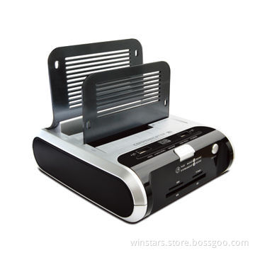 USB2.0 Multi-functional Dual-slot SATA HDD Docking Station for 2.5/3.5-inch HDD, Supports SIM, TF/M2